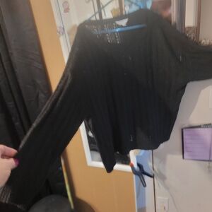 Terra & Sky Black Ribbed Scoop-Neck Sweater